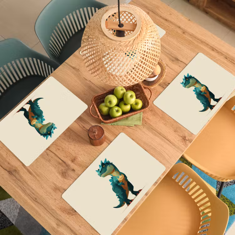 Stekels - Dino - Blauw - Gespierd Placemat vinyl groot -zzsfeer5_Kitchenyeah-website