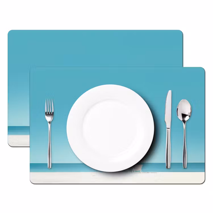 Strand - Blauwe lucht - Geel - Parasol Placemat vinyl groot -zzsfeer2_Kitchenyeah-website