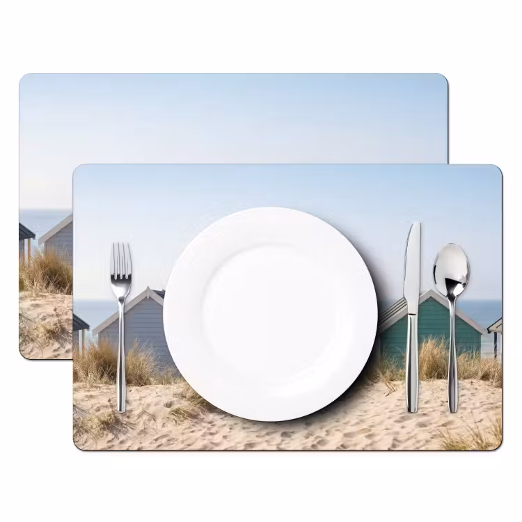 Strand - Huisjes - Kleurrijk - Duinen Placemat vinyl groot -zzsfeer2_Kitchenyeah-website