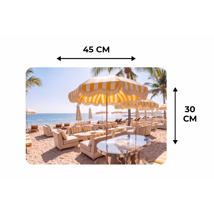 Strand - Ligbedden - Vakantie - Modern - Geel Placemat vinyl groot -specs