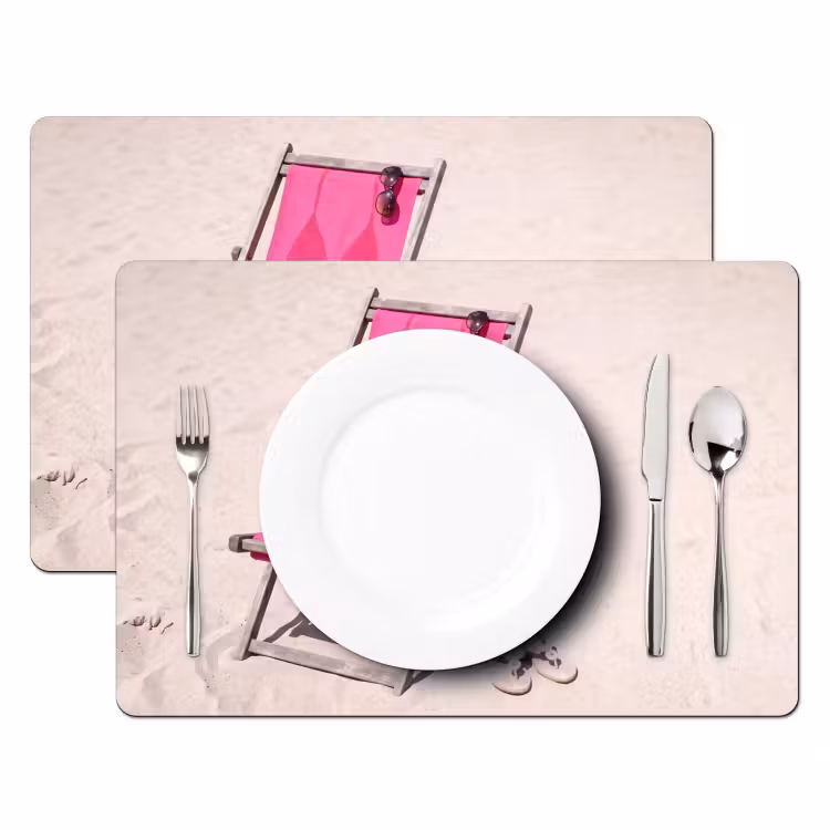 Strand - Ligstoel - Badkleding - Zomer - Roze Placemat vinyl groot -zzsfeer2_Kitchenyeah-website