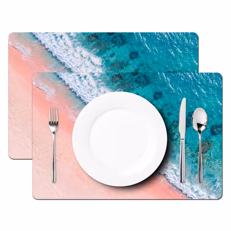 Strand - Oceaan - Golven - Roze Zand - Natuur Placemat vinyl groot -zzsfeer2_Kitchenyeah-website