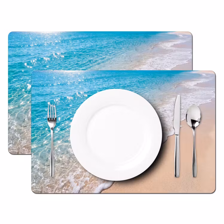 Strand - Water - Natuur - Blauw - Beige Placemat vinyl groot -zzsfeer2_Kitchenyeah-website