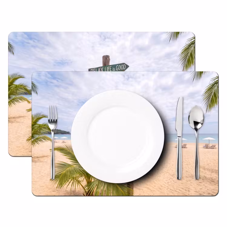 Strand - Wegwijzer - Palmen - Tropisch - Groen Placemat vinyl groot -zzsfeer2_Kitchenyeah-website