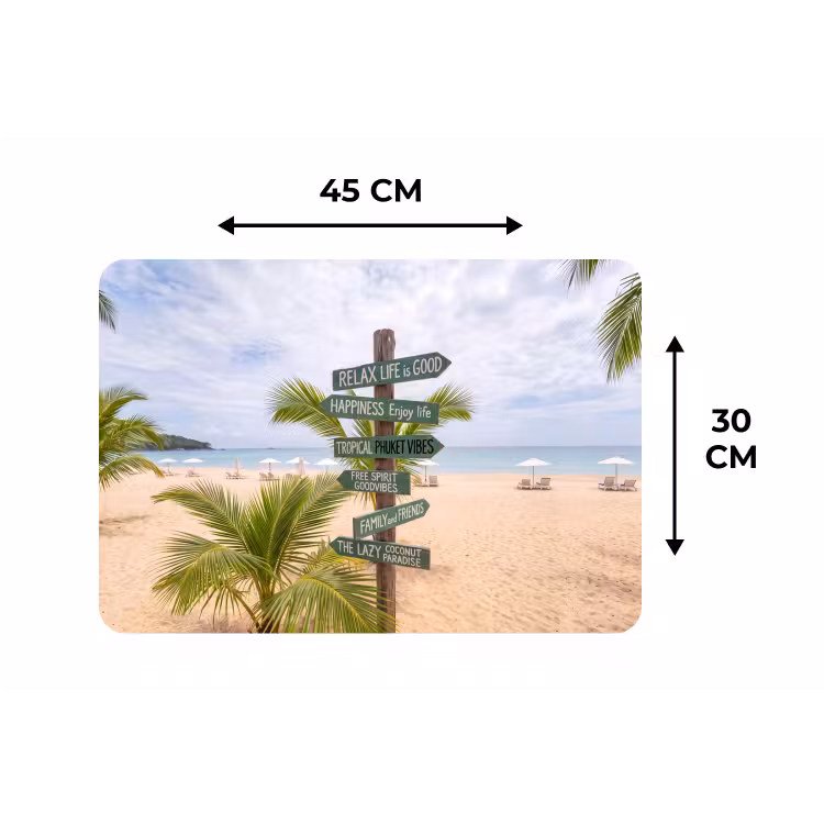 Strand - Wegwijzer - Palmen - Tropisch - Groen Placemat vinyl groot -specs