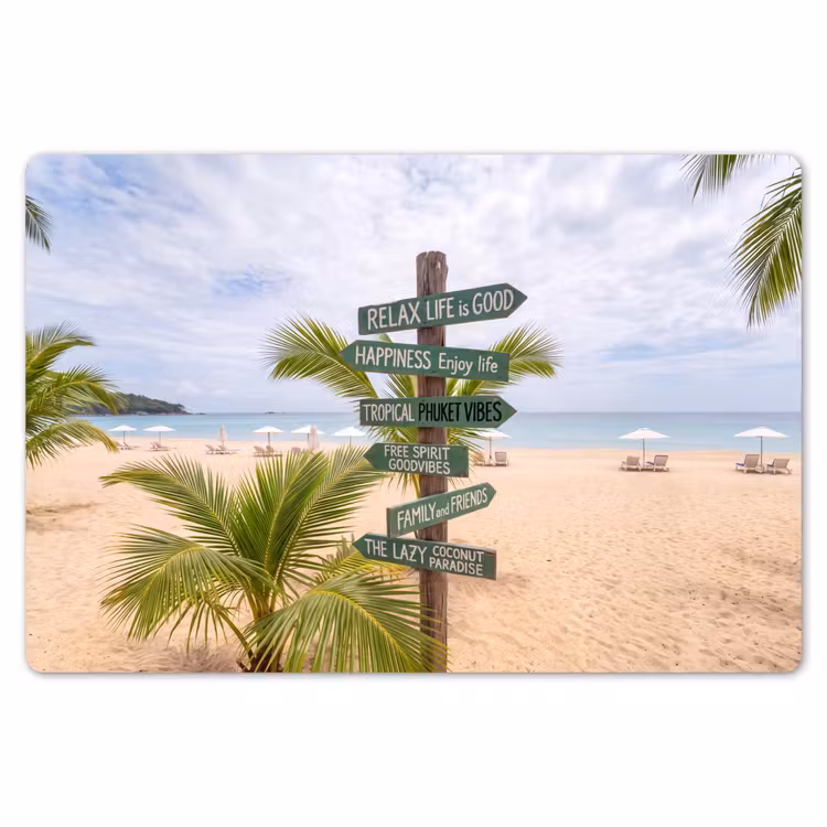 Strand - Wegwijzer - Palmen - Tropisch - Groen Placemat vinyl groot -zzsfeer1_Kitchenyeah-website