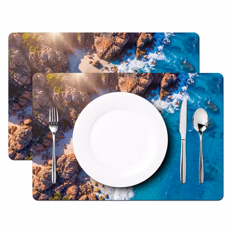 Strand - Zee - Rotsen - Natuur - Blauw Placemat vinyl groot -zzsfeer2_Kitchenyeah-website