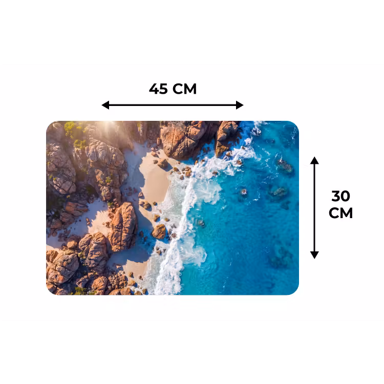 Strand - Zee - Rotsen - Natuur - Blauw Placemat vinyl groot -specs