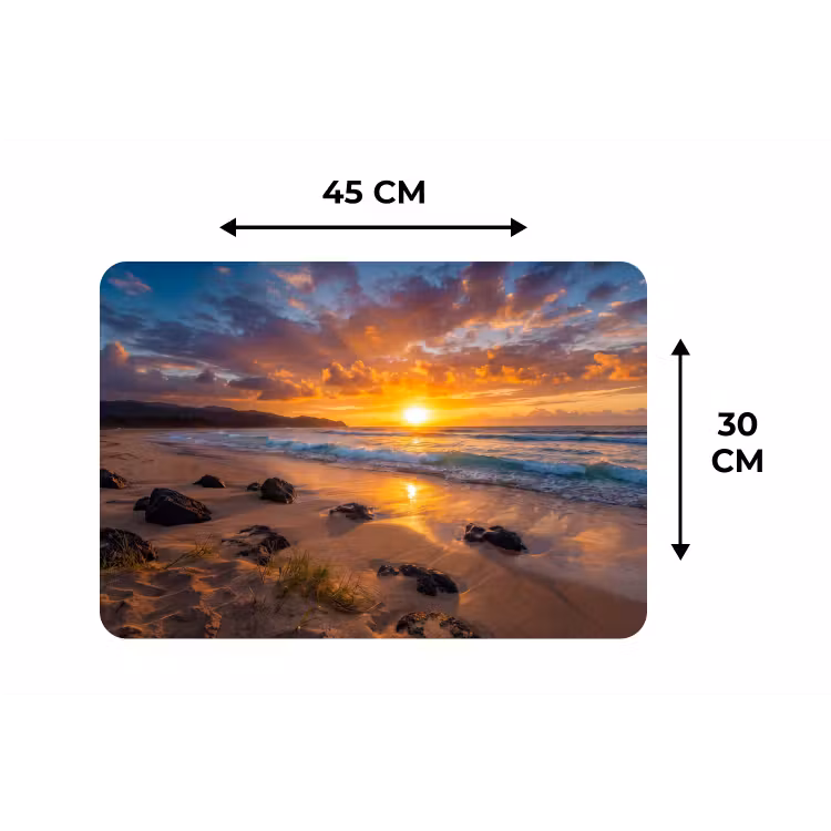 Strand - Zonsondergang - Golven - Natuur - Oranje Placemat vinyl groot -specs