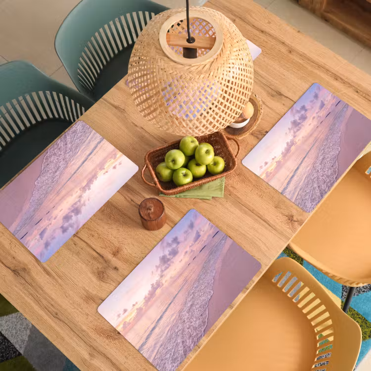 Strand - Zonsondergang - Natuur - Minimalistisch - Roze Placemat vinyl groot -zzsfeer5_Kitchenyeah-website