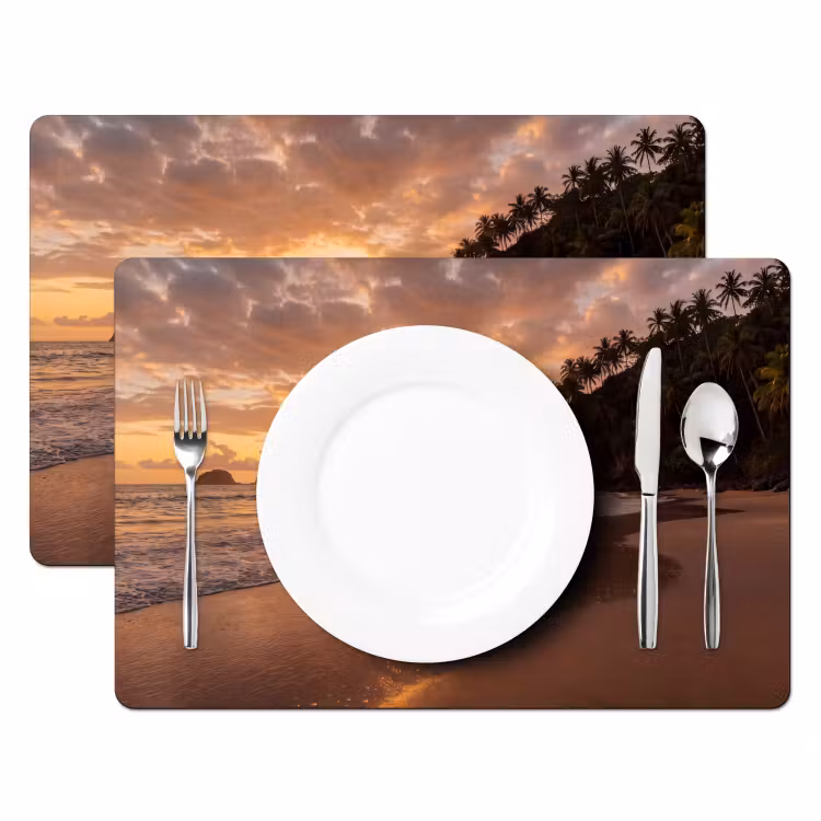 Strand - Zonsondergang - Natuur - Tropisch - Oranje Placemat vinyl groot -zzsfeer2_Kitchenyeah-website