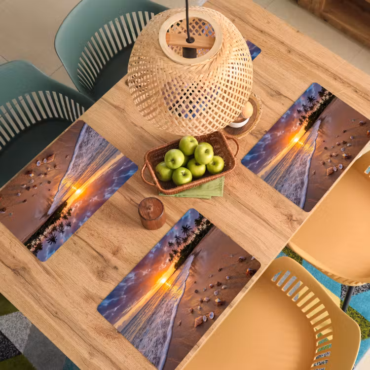 Strand - Zonsondergang - Palmbomen - Natuur - Oranje Placemat vinyl groot -zzsfeer5_Kitchenyeah-website