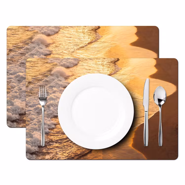 Surfer - Strand - Zonsondergang - Oceaan - Goud Placemat vinyl groot -zzsfeer2_Kitchenyeah-website