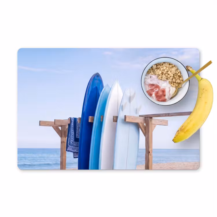 Surfplank - Strand - Zomer - Blauw - Water Placemat vinyl groot -zzzproduct_Kitchenyeah-website