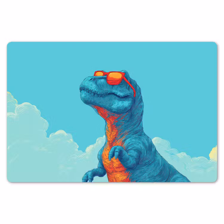 T-Rex - Blauw - Wolken - Zonnebril Placemat vinyl groot -zzsfeer1_Kitchenyeah-website