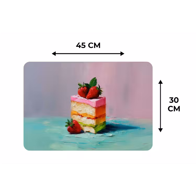 Taartje - Aardbeien - Glazuur - Kleurrijk Placemat vinyl groot -specs