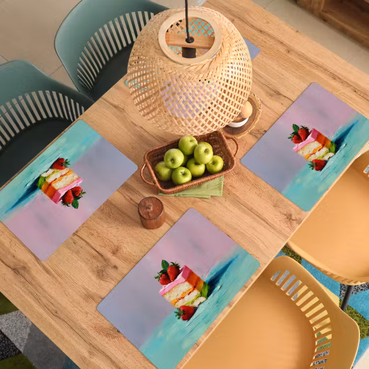 Taartje - Aardbeien - Glazuur - Kleurrijk Placemat vinyl groot -zzsfeer5_Kitchenyeah-website