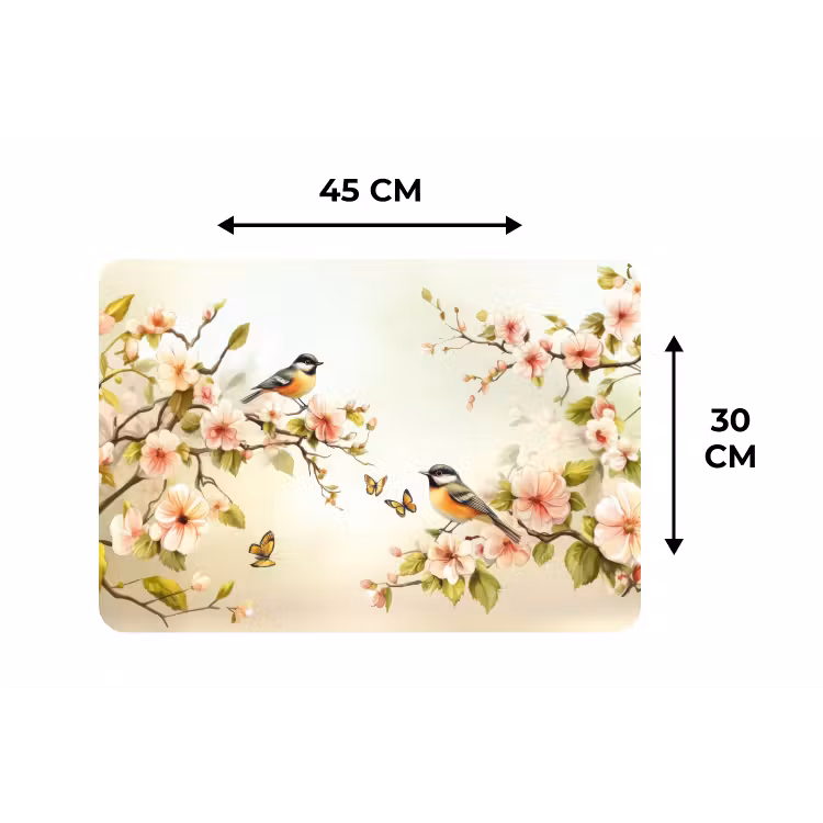 Takken - Bloemen - Vogeltjes - Roze Placemat vinyl groot -specs