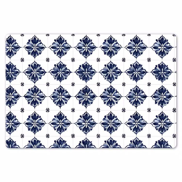 Tegelmotief - Blauw - Wit - Bloem Placemat vinyl groot 368 -zzsfeer1_Kitchenyeah-website