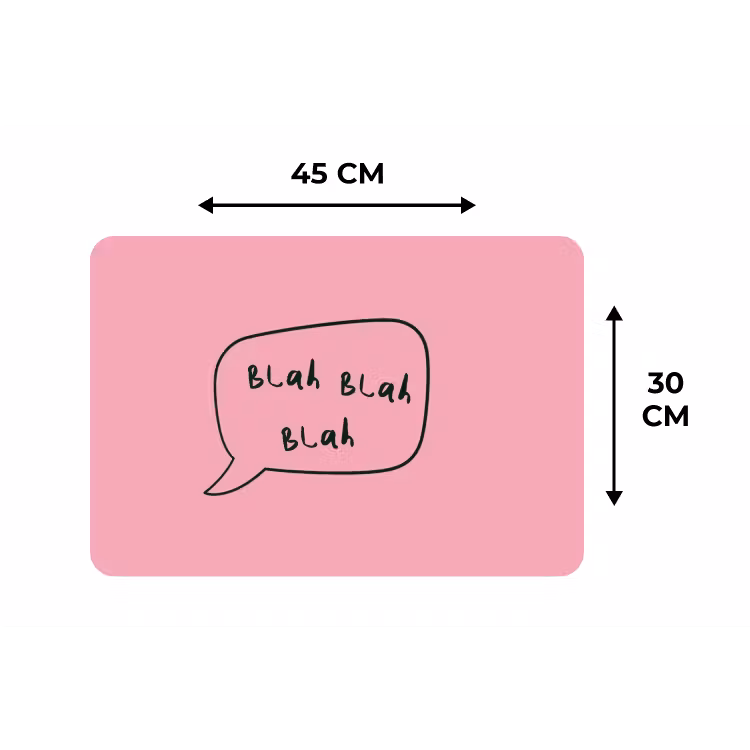 Tekstwolkje - BLAH BLAH BLAH - Roze Placemat vinyl groot -specs