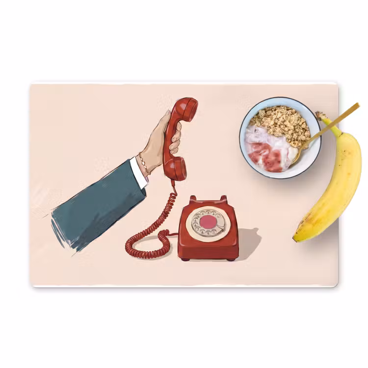 Telefoon - Hand - Vintage - Communicatie - Rood Placemat vinyl groot -zzzproduct_Kitchenyeah-website