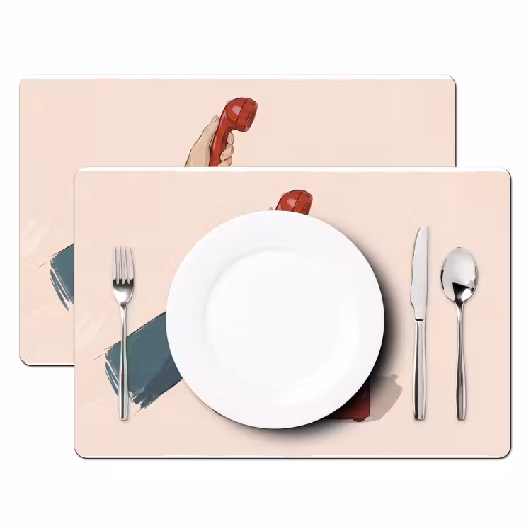 Telefoon - Hand - Vintage - Communicatie - Rood Placemat vinyl groot -zzsfeer2_Kitchenyeah-website