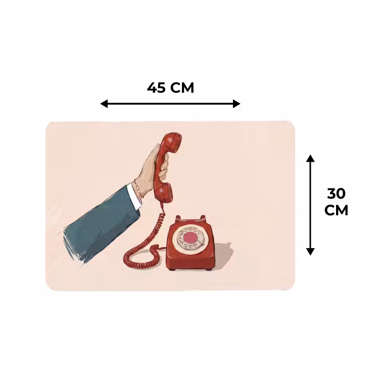Telefoon - Hand - Vintage - Communicatie - Rood Placemat vinyl groot -specs