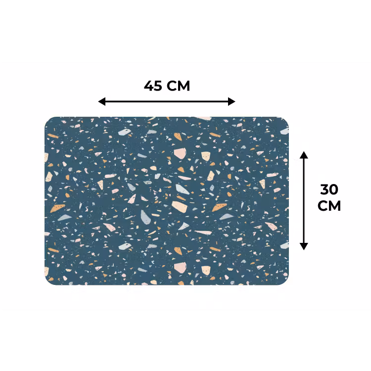 Terrazzo - Patroon - Kleurrijk - Diep blauw Placemat vinyl groot 368 -specs