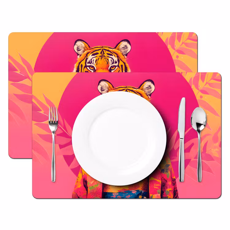 Tijger - Kimono - Planten - Roze Placemat vinyl groot -zzsfeer2_Kitchenyeah-website