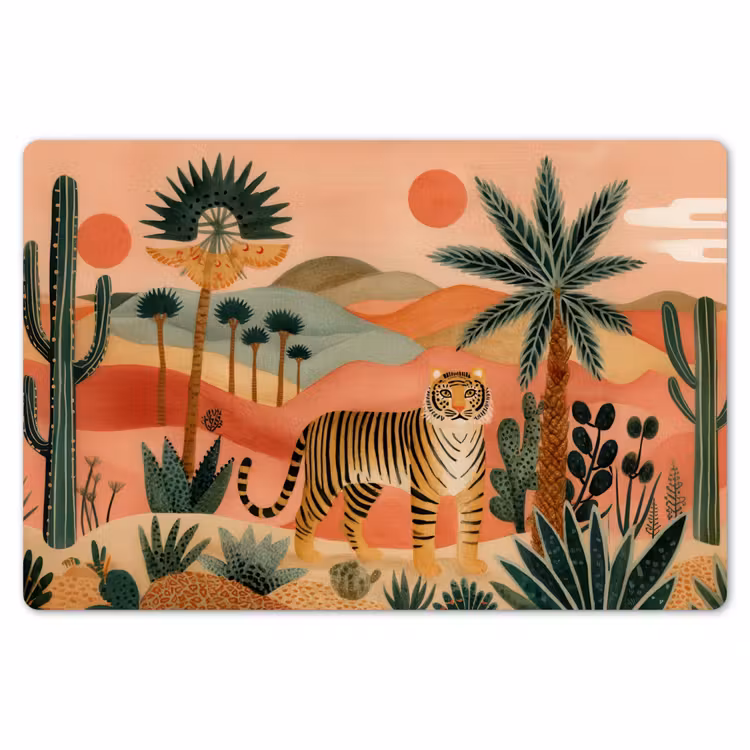 Tijger - Palmen - Cactus - Oranje Placemat vinyl groot -zzsfeer1_Kitchenyeah-website