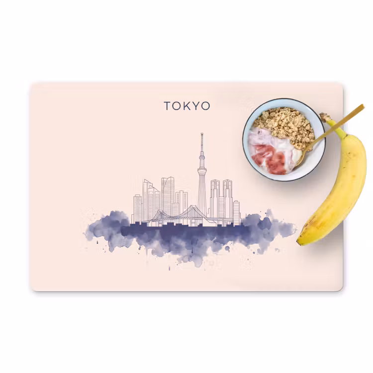 Tokyo - Skyline - Stad - Abstract - Blauw Placemat vinyl groot -zzzproduct_Kitchenyeah-website
