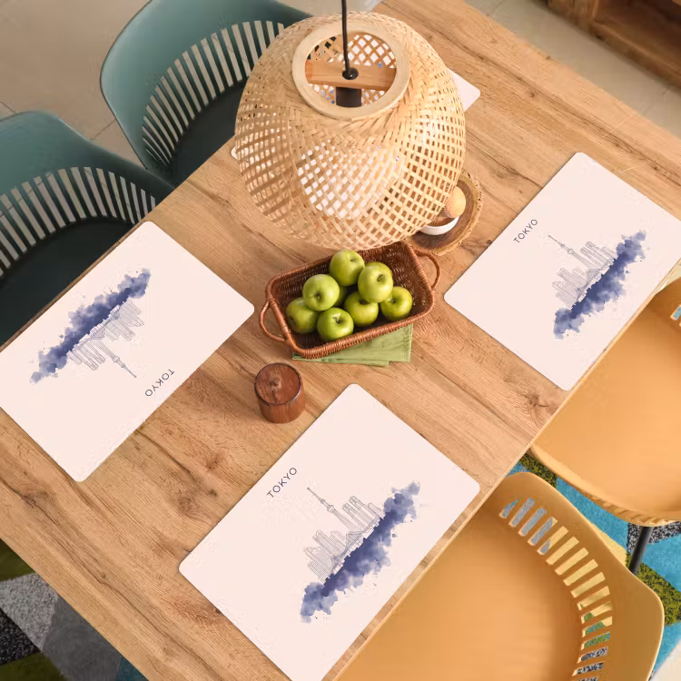 Tokyo - Skyline - Stad - Abstract - Blauw Placemat vinyl groot -zzsfeer5_Kitchenyeah-website