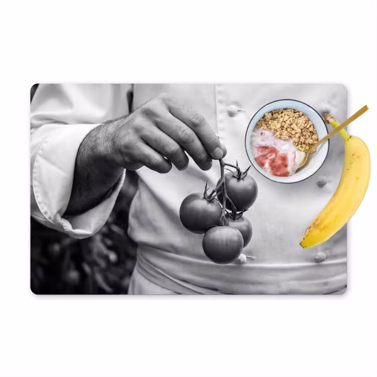 Tomaten - Chef - Zwart - Wit Placemat vinyl groot -zzzproduct_Kitchenyeah-website