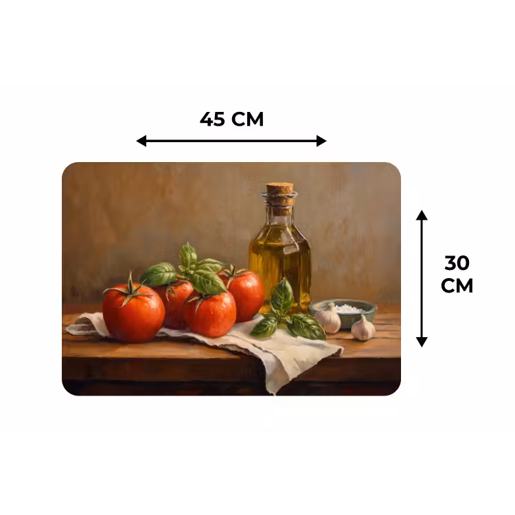 Tomaten - Olijfolie - Stilleven Placemat vinyl groot -specs