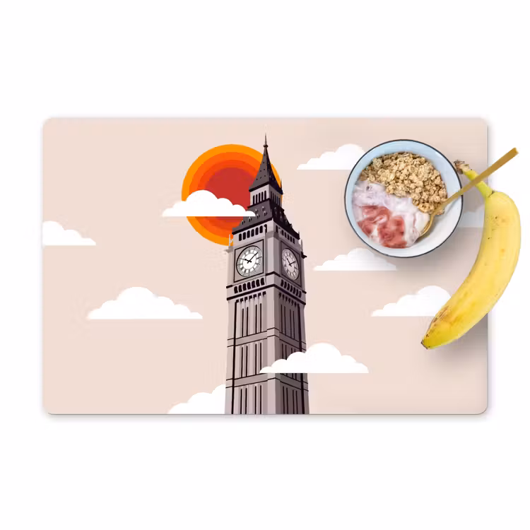Toren - Klok - Londen - Architectuur - Retro Placemat vinyl groot -zzzproduct_Kitchenyeah-website