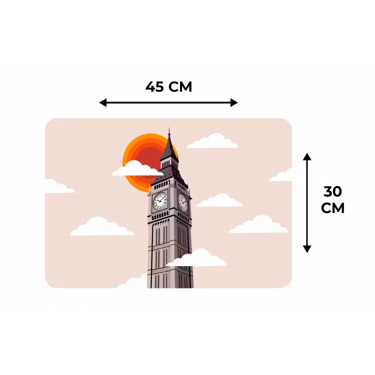 Toren - Klok - Londen - Architectuur - Retro Placemat vinyl groot -specs