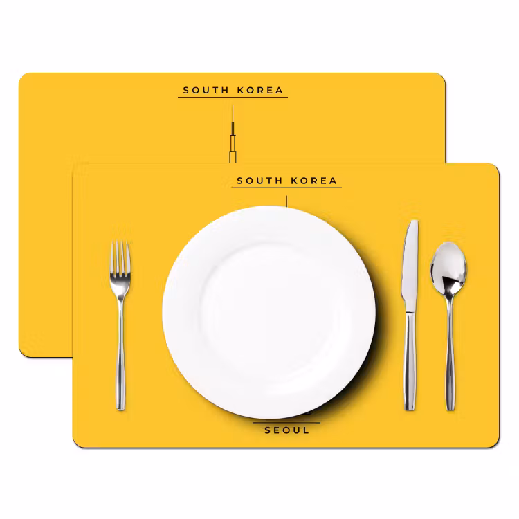 Toren - Seoul - Architectuur - Minimalistisch - Geel Placemat vinyl groot -zzsfeer2_Kitchenyeah-website