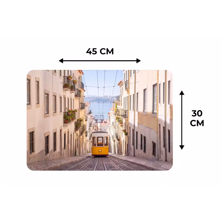 Tram - Straat - Stad - Architectuur - Geel Placemat vinyl groot -specs