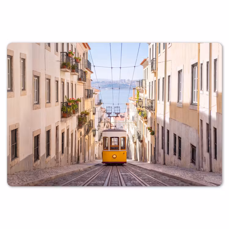 Tram - Straat - Stad - Architectuur - Geel Placemat vinyl groot -zzsfeer1_Kitchenyeah-website