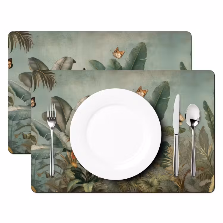 Tropisch bladerdek - Vlinders - groen - Bruin Placemat vinyl groot -zzsfeer2_Kitchenyeah-website