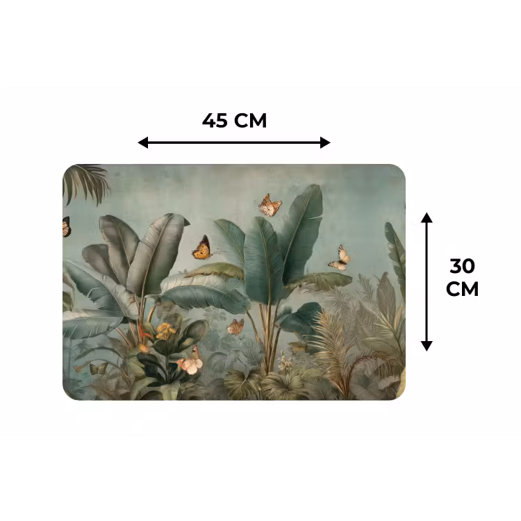 Tropisch bladerdek - Vlinders - groen - Bruin Placemat vinyl groot -specs