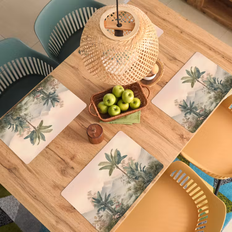 Tropisch landschap - palmbomen - Bloemen - Roze lucht Placemat vinyl groot -zzsfeer5_Kitchenyeah-website