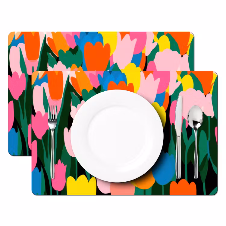 Tulpen - Kat - Kleurrijk Placemat vinyl groot -zzsfeer2_Kitchenyeah-website