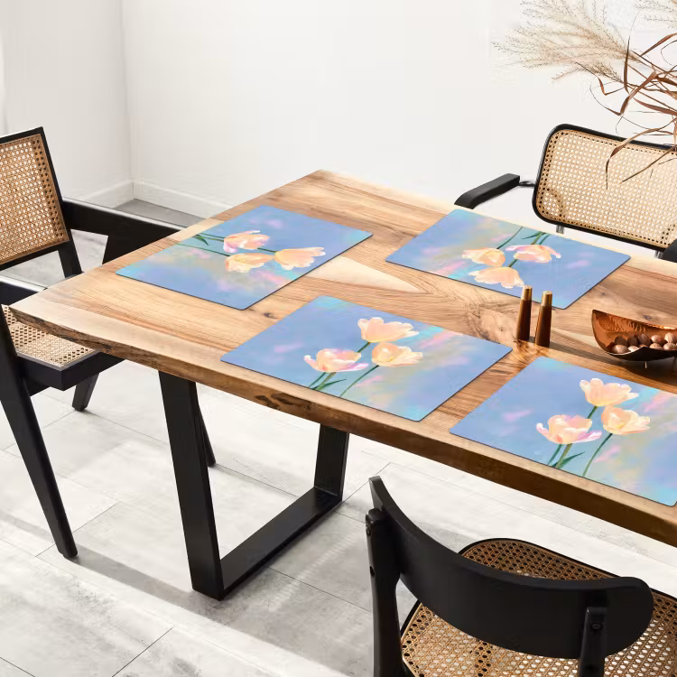 Tulpen - Roze accenten - Blauw Placemat vinyl groot -zzsfeer4_Kitchenyeah-website