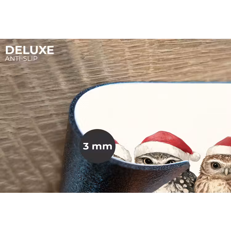 Uilen - Tak - Hulstblaadjes - Kerstmuts Placemat vinyl groot -closeup