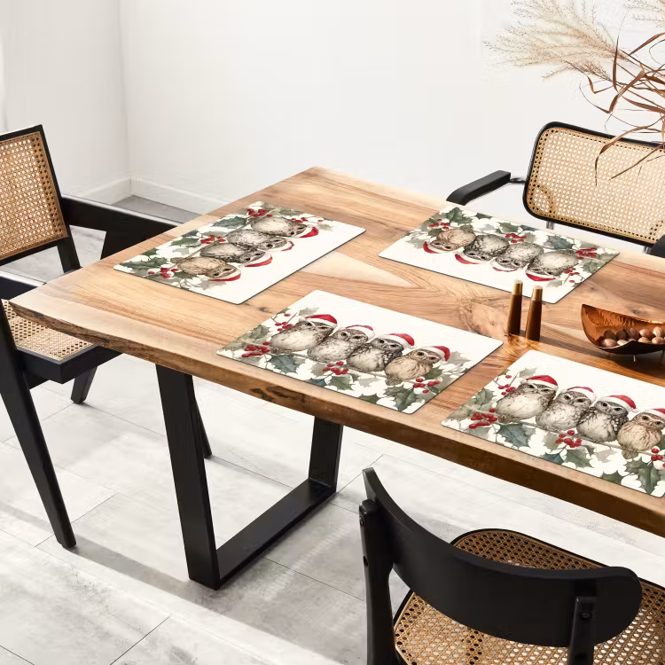 Uilen - Tak - Hulstblaadjes - Kerstmuts Placemat vinyl groot -zzsfeer4_Kitchenyeah-website