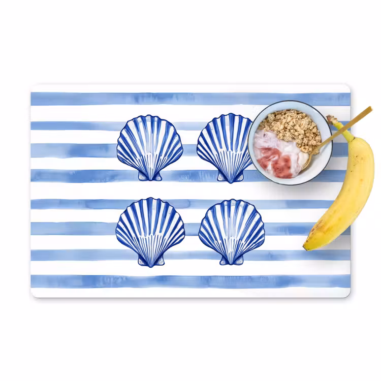 Vier schelpen - Blauw - Wit - Strepen Placemat vinyl groot -zzzproduct_Kitchenyeah-website
