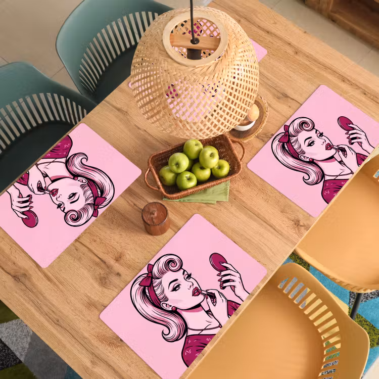 Vintage - Vrouw - Roze Placemat vinyl groot -zzsfeer5_Kitchenyeah-website