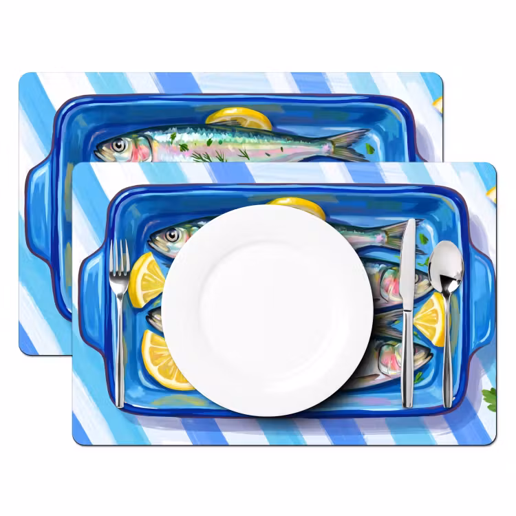 Vis - Citroen - Kruiden - Eten - Blauw Placemat vinyl groot -zzsfeer2_Kitchenyeah-website