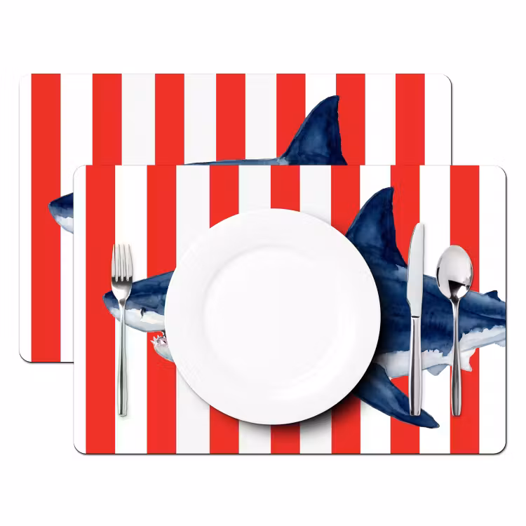 Vis - Haai - Zee - Illustratie - Blauw Placemat vinyl groot -zzsfeer2_Kitchenyeah-website